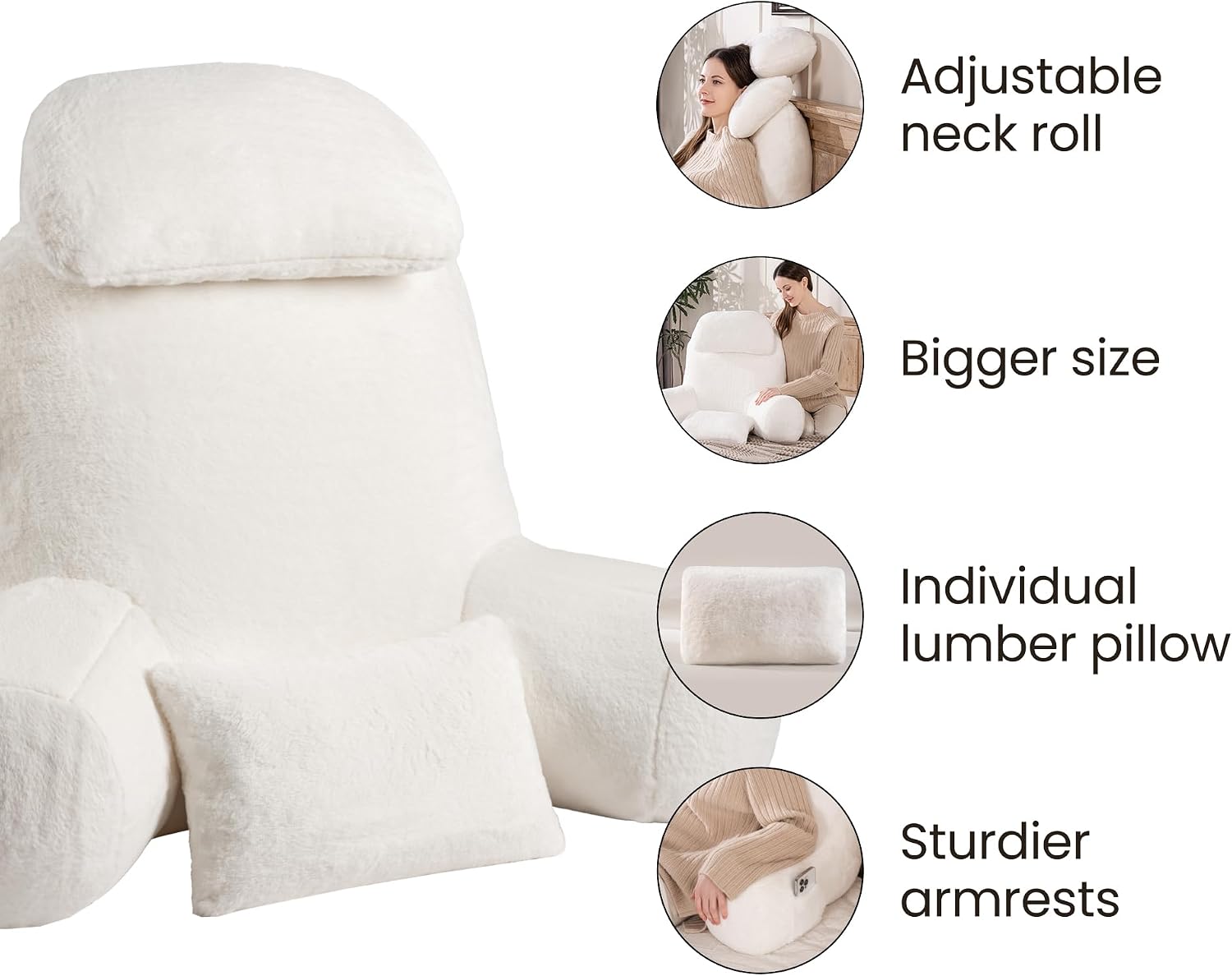 NOONTIDE Reading Pillow for Sitting up in Bed and Couch,32" X-Large Back Pillow for Adult & Teens with Soft Adjustable Neck Roll Backrest…