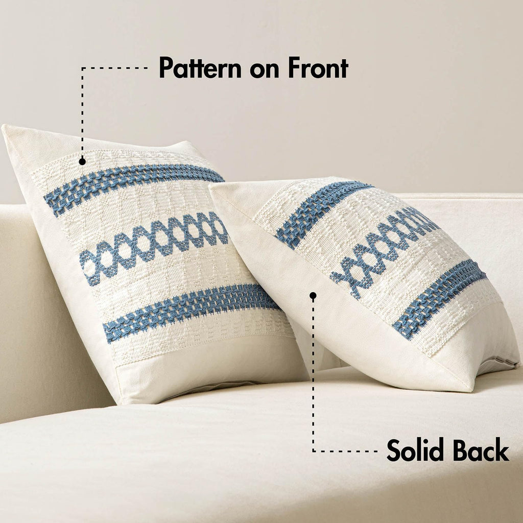 MIULEE Set of 2 Coastal Blue Boho Decorative Pillow Covers 18x18 Inch Farmhouse Rustic Couch Throw Pillows Modern Summer Cotton Cushion…