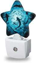 Sharks Swimming Decorative Nightlight Plug in Wall, Deep Blue Sea Star Shaped Night Light with Built in Sensor for Home Decor, Kitchen…