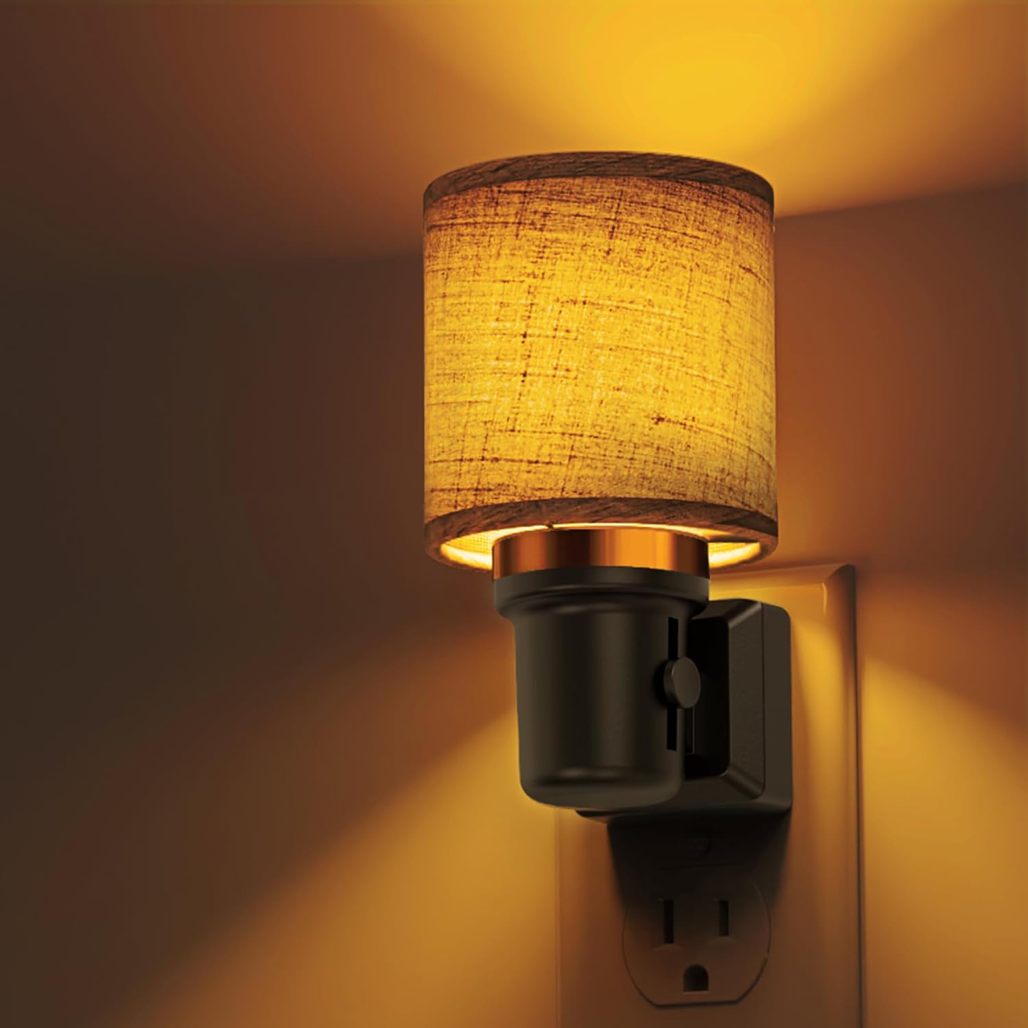 L LOHAS LED Night Lights Plug into Wall, Linen Fabric Cylinder Decor Night Light, Dusk to Dawn Sensor Vintage Nightlight, Amber Warm…