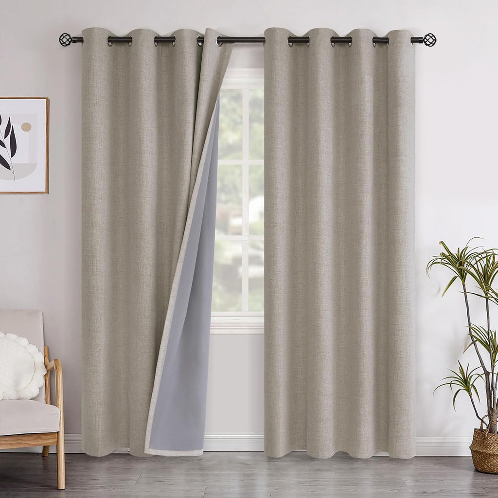 YoungsTex Linen Blackout Curtains 80 Inch Length for Bedroom, Thermal Insulated Light Blocking Burlap Drapes with Grommet for Living Room O…
