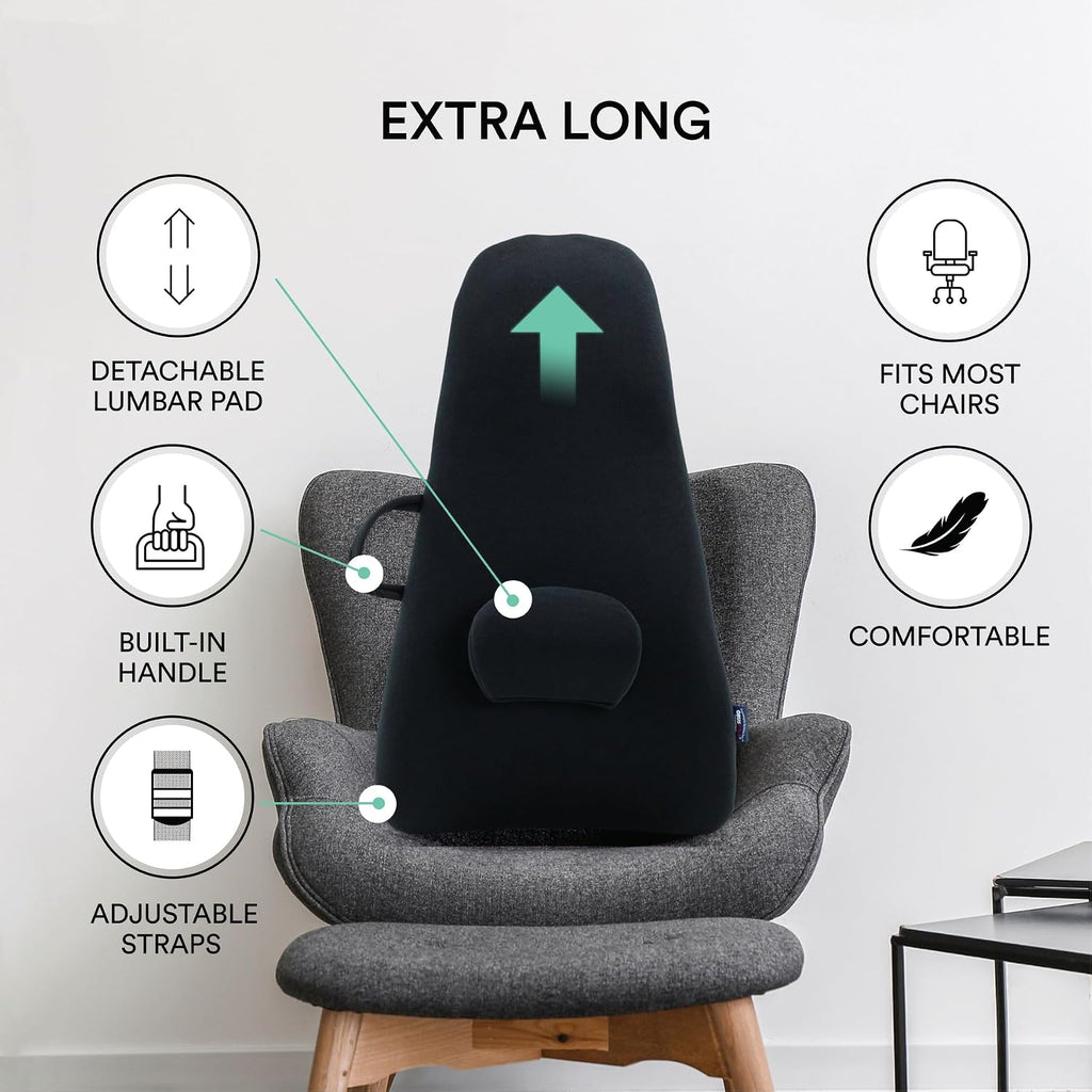 ObusForme Highback Backrest Support - Extra Tall Padded Seat Cushion and Lumbar Support Pillow, Portable Posture Support with Soft and Dura…