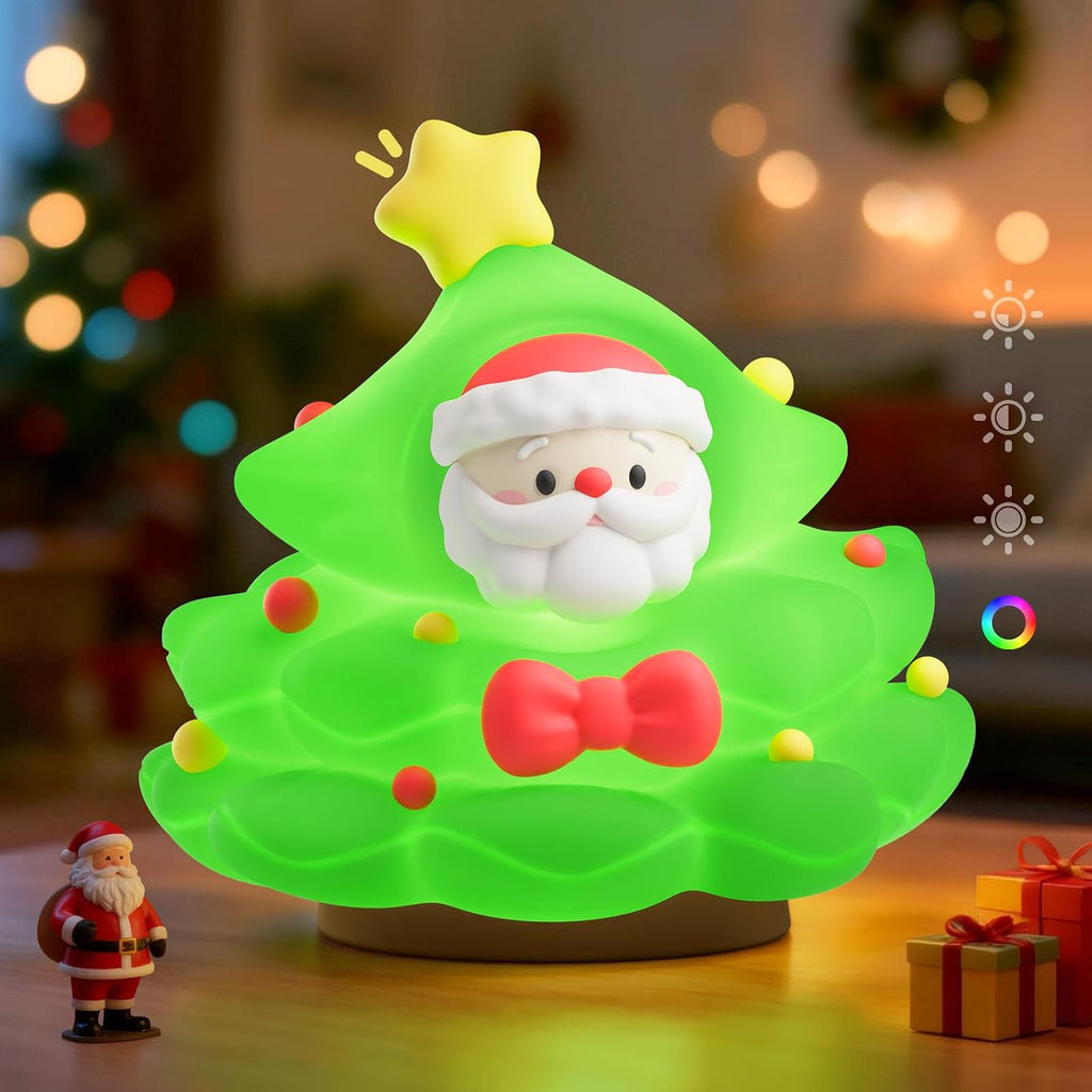 Christmas Tree Night Light, Touch Control LED Lamp, Silicone Green with Yellow Star, USB Rechargeable, 3 Brightness with Auto-Off…