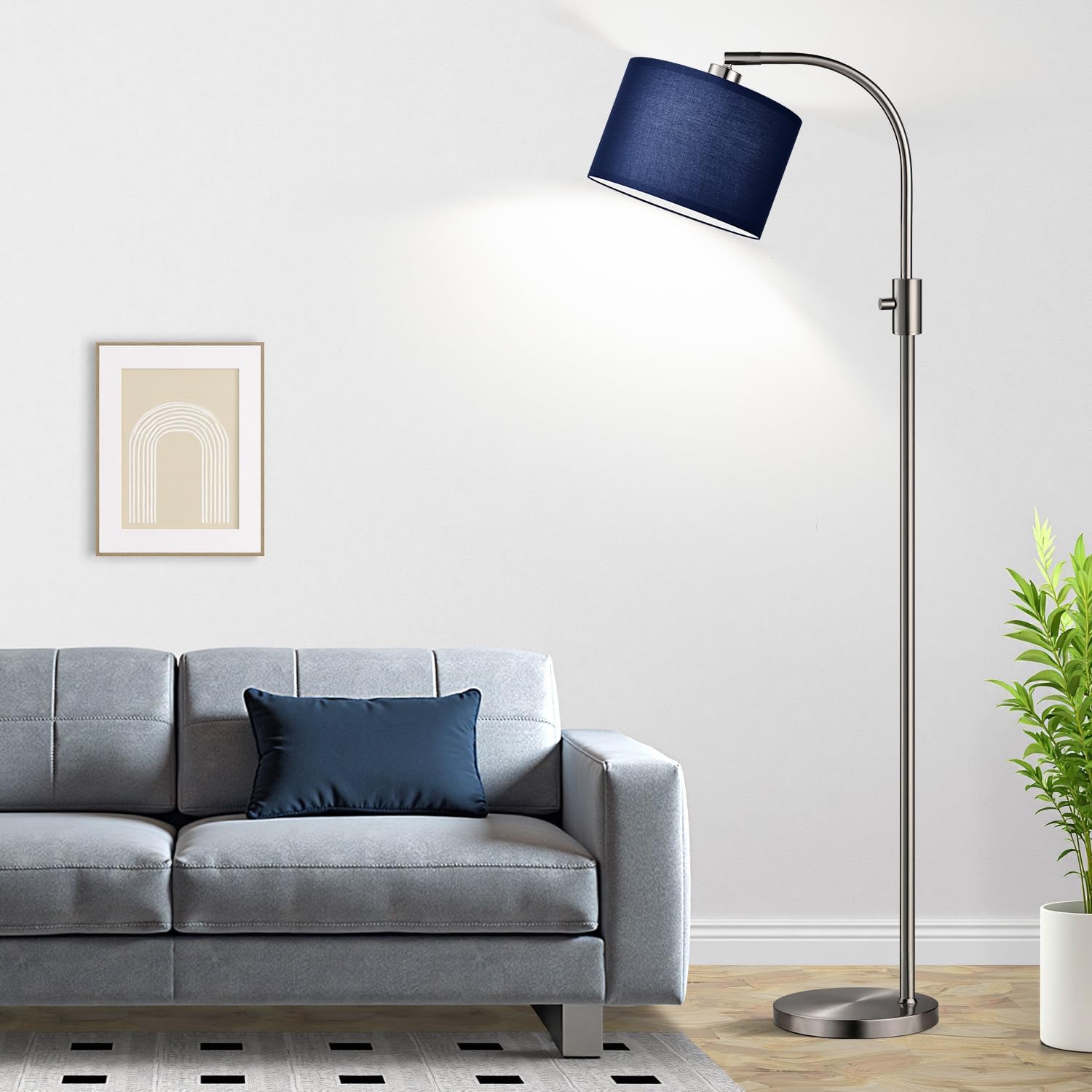 Nintiue Upgraded Modern Arc Dimmable Tall Standing Floor Lamp with Blue Shade, 1200 Lumens LED Bulb Included, for Living & Reading Room…