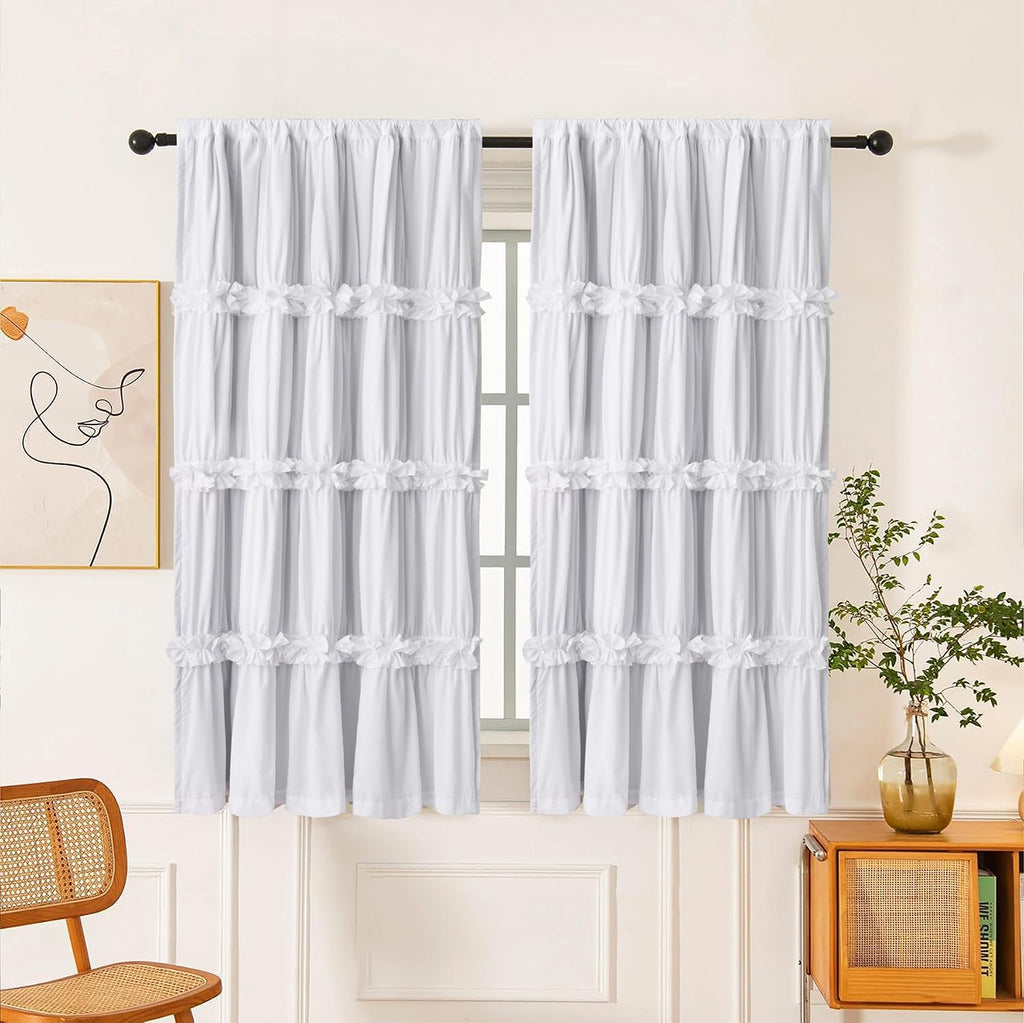 Homechoice Decor Thermal Insulated Blackout Window Curtains, 42" W x 63" L (Pair), Boho Ruched Window Treatments with 3 Rows of Butterfly…