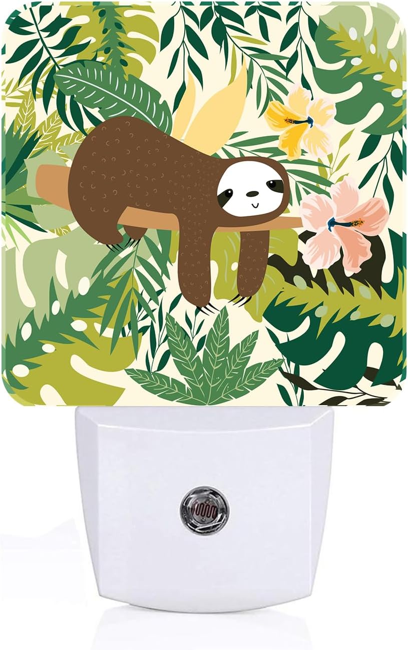 Cute Sloth in Jungle Night Light, Plug-in Night Lights with Dusk to Dawn Sensor for Stairway, Hallway, Bedroom Sleep Friendly Ideal for…