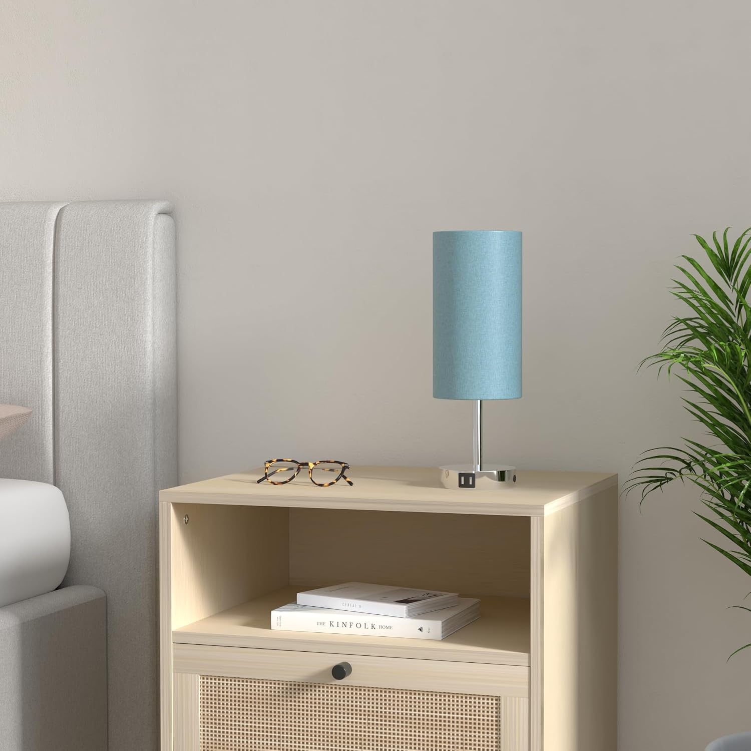 Yarra-Decor Bedside Lamp with USB Port - Touch Control Table Lamp for Bedroom 3 Way Dimmable Nightstand Lamp with Round Denim Fabric…