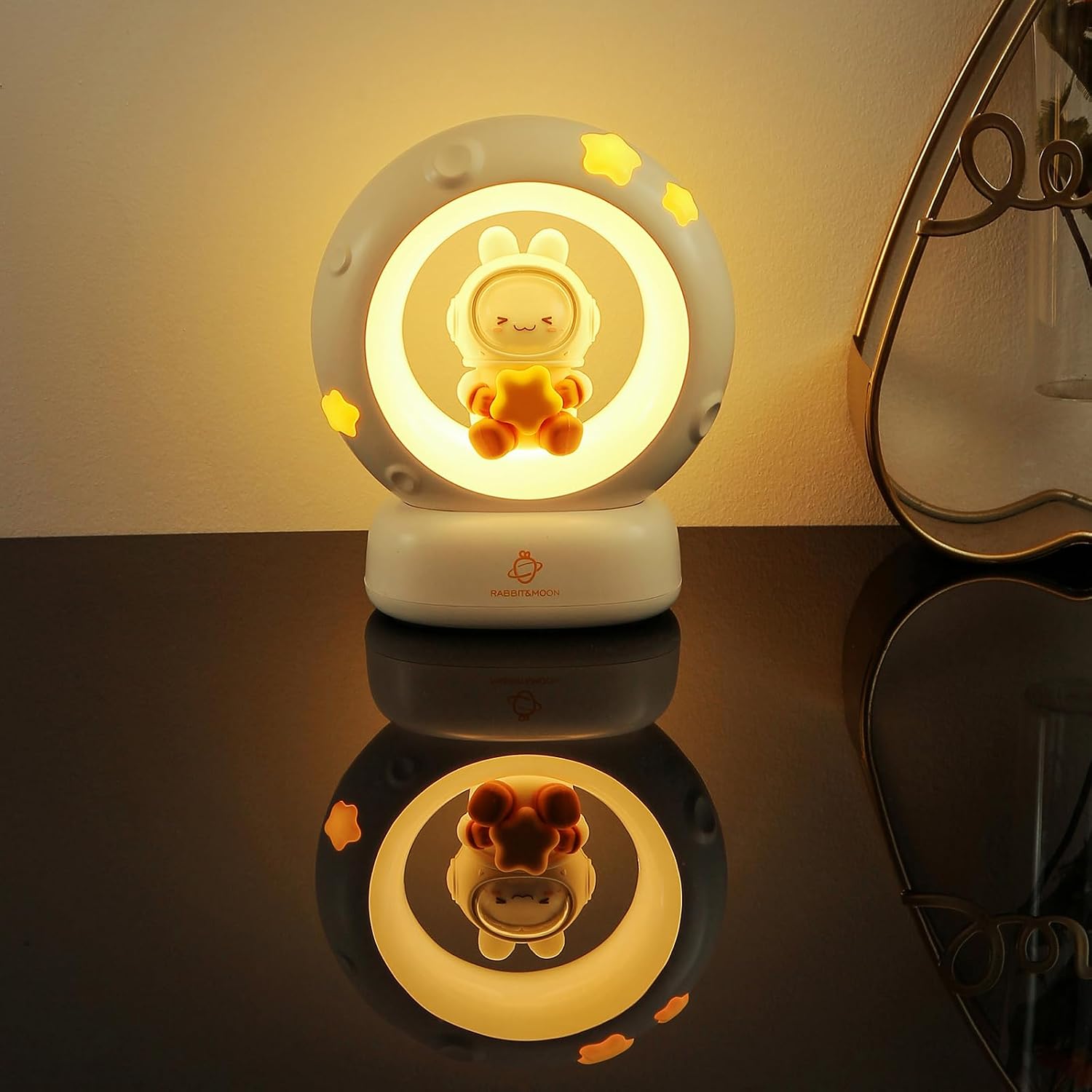 Moon and Bunny Rechargeable Night Light, Safe PVC and ABS Material, 3 Brightness Levels, Tap Control, Warm Light, Toddler Sleeping Lamp…
