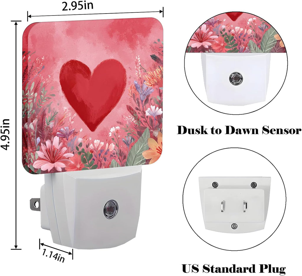 Red Love Hearts Night Light, Plug-in Nightlights Auto Sensor Night Lamp Dusk-to-Dawn Lamp Home Decor for Nursery Children Girls Boys