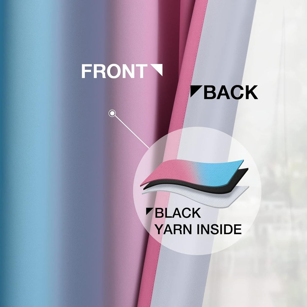 Yakamok Ombre Pink and Blue Curtains for Bedroom, Gradient Room Darkening Curtains, Grommet Thermal Insulated Light Blocking Window Drapes/…