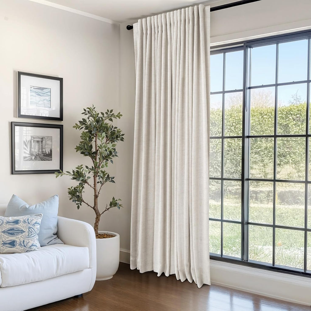 100BlackoutShield 100% Blackout Shield Linen Blackout Curtains for Bedroom 96 Inches Long, Back Tab/Rod Pocket Living Room Drapes, Thermal…