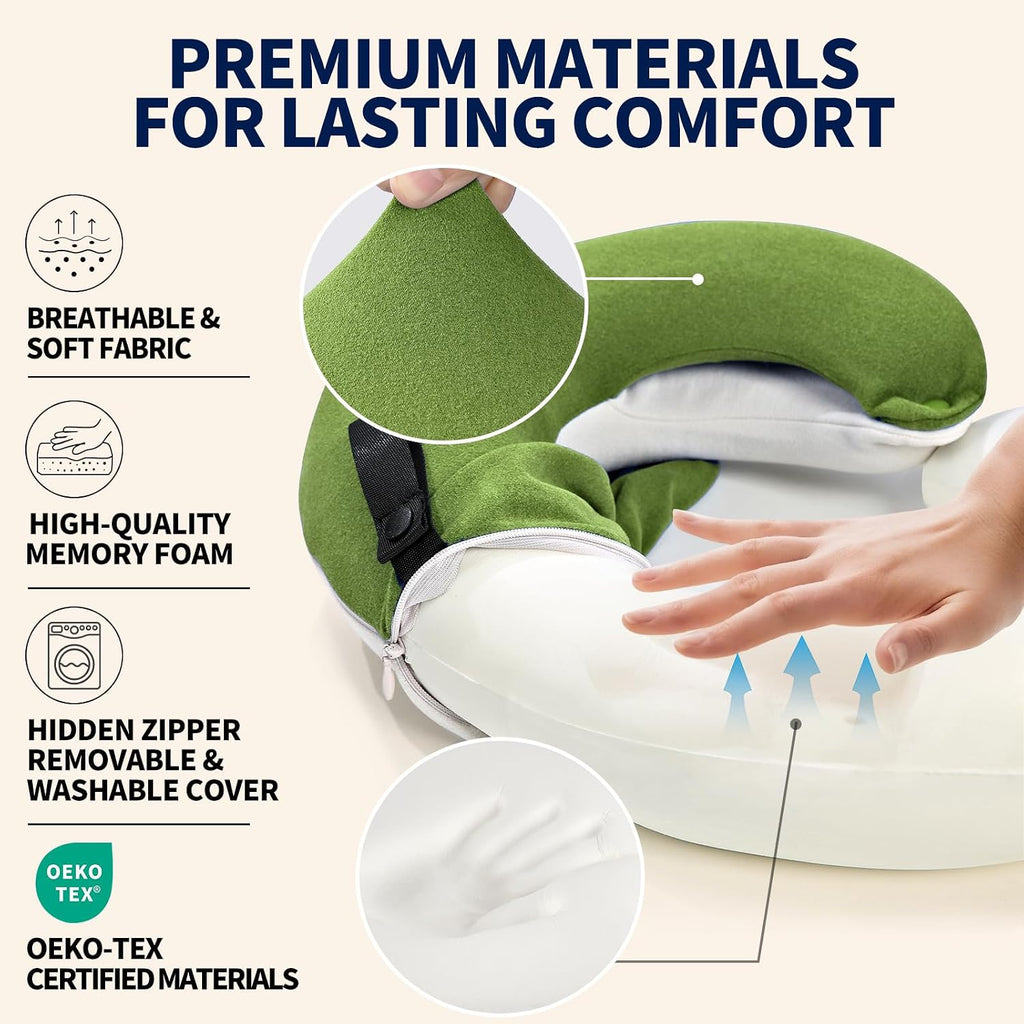 BUYUE Travel Neck Pillows for Airplanes, Memory Foam 360° Head Support Sleep for Long Flight, Skin-Friendly & Breathable, Kit with Eye…
