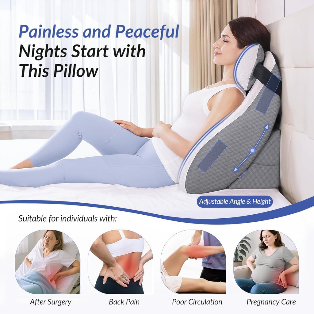 Zikee Adjustable Wedge Pillow Headboard Set for Sleeping & After Surgery, Ergonomic Reading Pillow for Sitting in Bed, Bed Wedge with Memor…