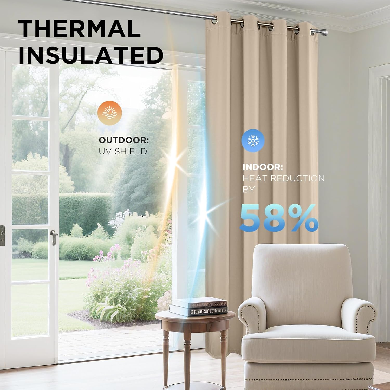 Joydeco Beige Curtains 95 Inches Long 2 Panels Set, Thermal Insulated Long Curtains& Drapes 2 Burg, Room Darkening Grommet Drapes for Livin…