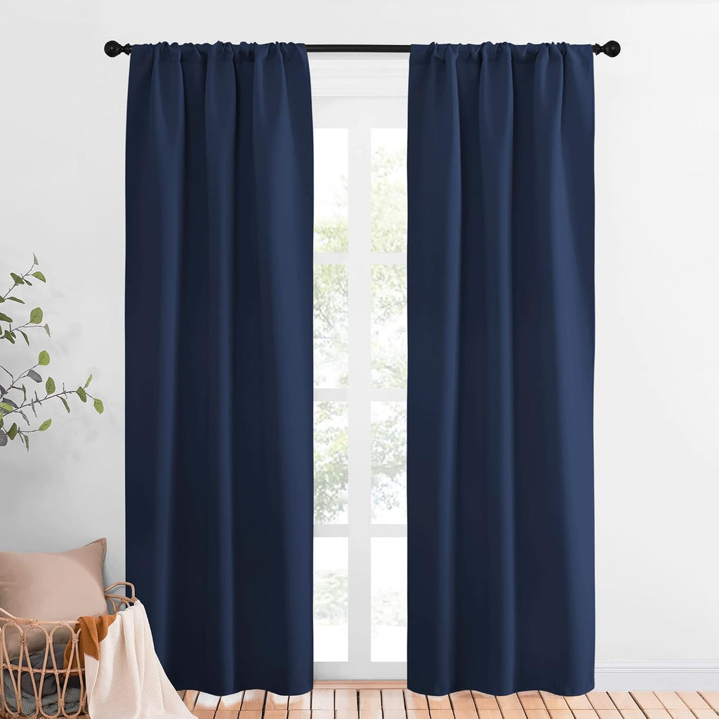 NICETOWN Blackout Curtains for Living Curtains, Home Decorations Thermal Insulated Solid Pole Top Blackout Drapes for Living Room (Navy…