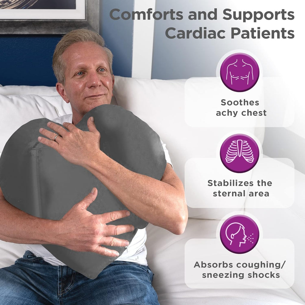 Zomaple Open Heart Surgery Pillow + 2 Gel Pack, Grey – Eases Chest Pressure for Calmer Rides & Rest – Hot/Cold Comfort, Torso Support…