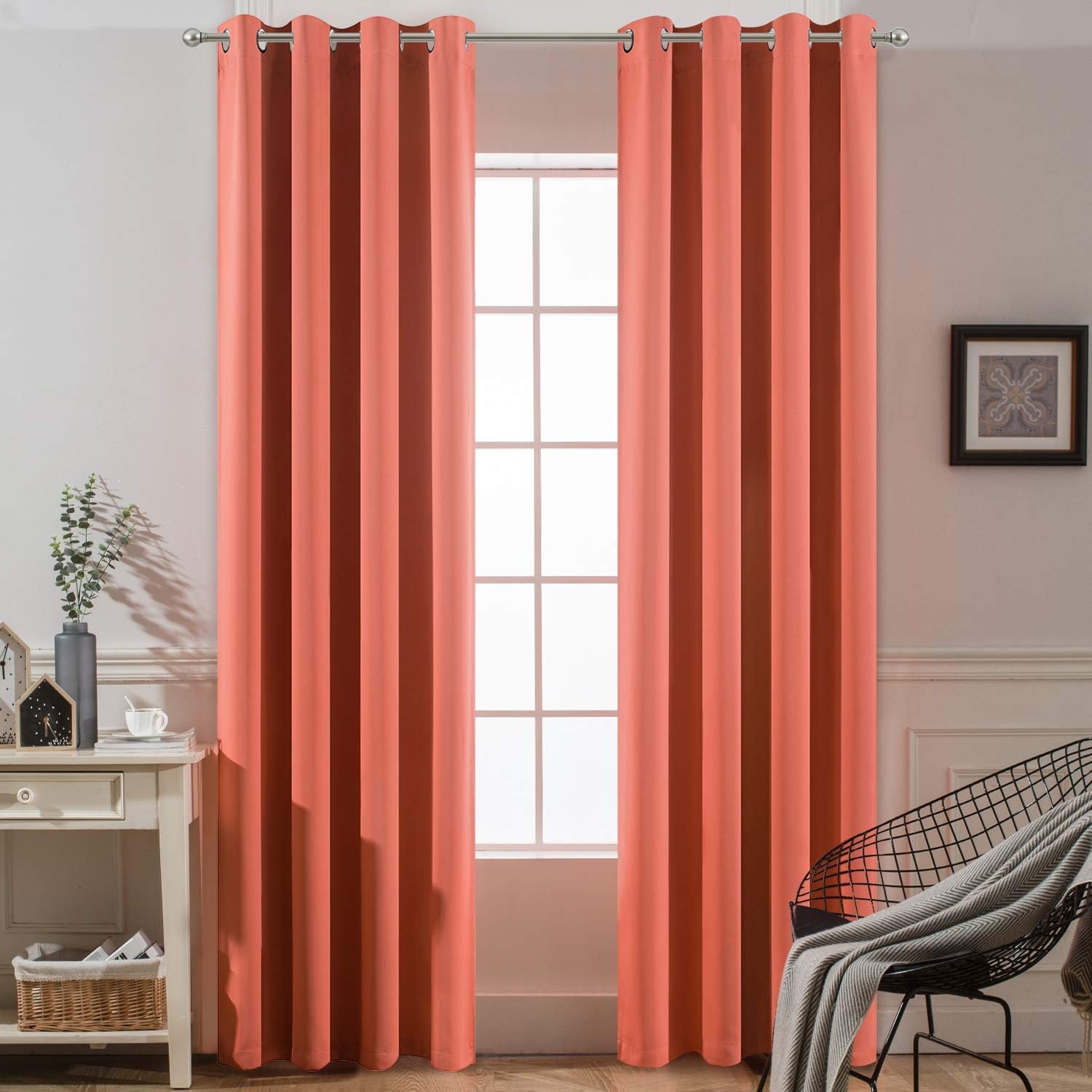 Yakamok 96 inch Long Solid Blackout Curtains with Grommet, Room Darkening Thermal Insulated Window Drapes for Bedroom (52x96 Inch, Coral…
