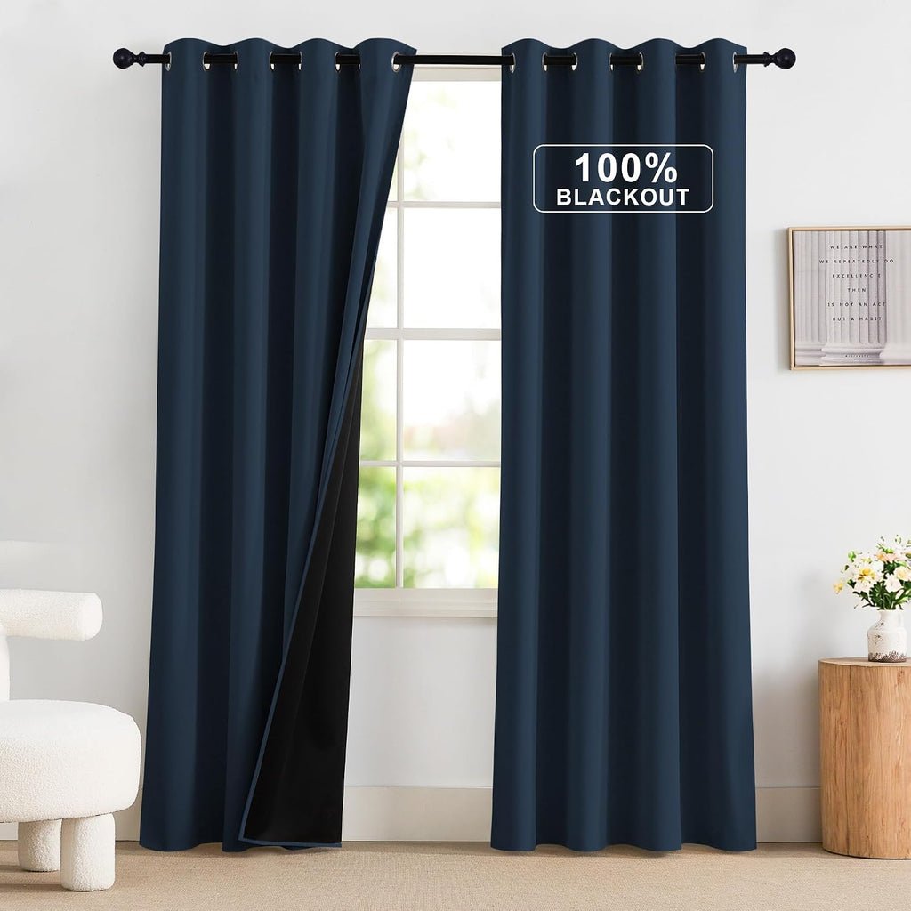 NICETOWN 100% Blackout Curtains 84 Inch Length 2 Panels Set, Thermal Insulated Long Curtains & Drapes, Room Darkening Grommet Drapes for…