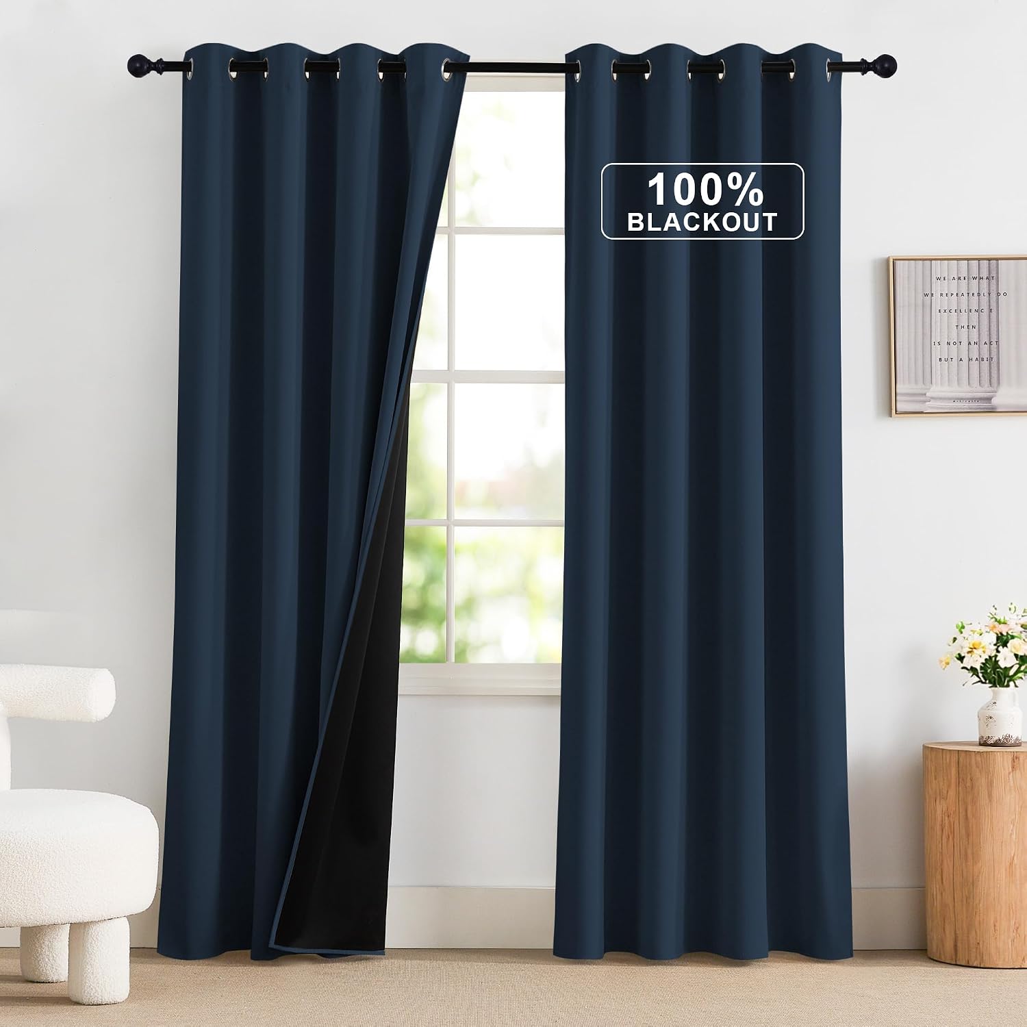 NICETOWN 100% Blackout Curtains 84 Inch Length 2 Panels Set, Thermal Insulated Long Curtains & Drapes, Room Darkening Grommet Drapes for…