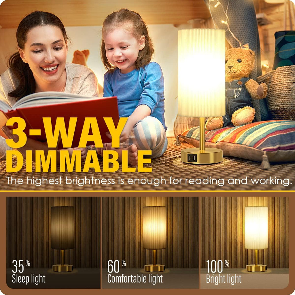 Yarra-Decor Bedside Lamp with USB A+C Charging Ports Set of Two - Touch Control Table for Bedroom Wood 3 Way Dimmable Nightstand Round…