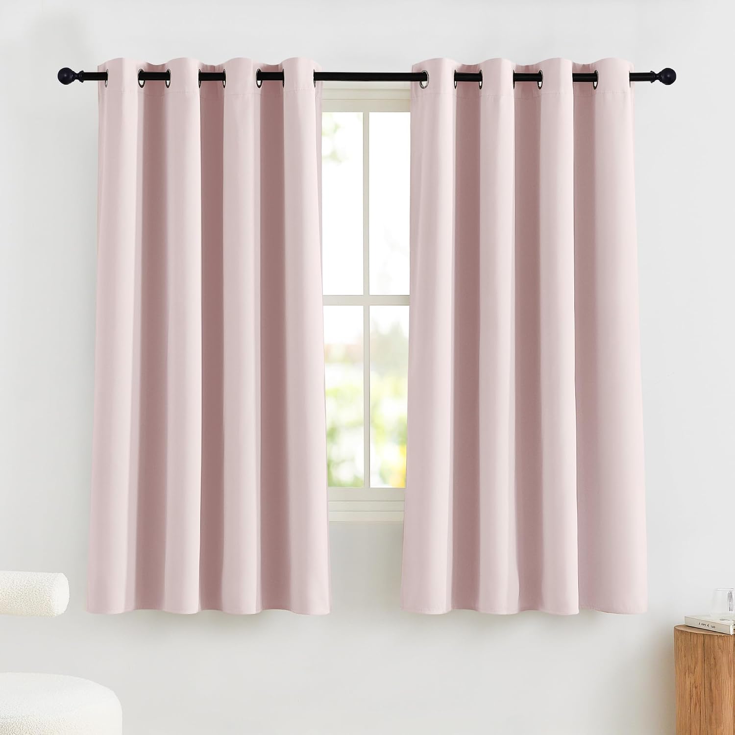 NICETOWN Pink Blackout Curtains for Nursery, 100% Blackout Thermal Insulated Window Drapes Room Darkening Curtains for Girls Baby Bedroom…