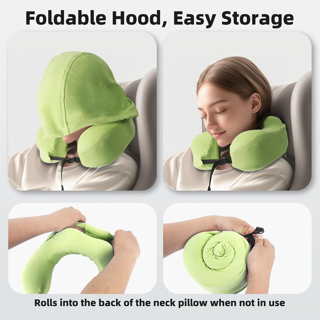 Privacy-Friendly Hooded Travel Pillow for Kids & Adults, Sensory-Friendly, Memory Foam Neck Support for Airplane, Car & Train, Breathable…