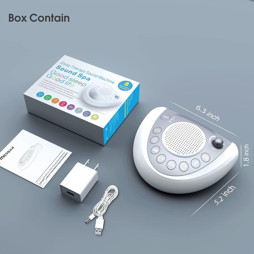 White Noise Machine, Portable Sleep Sound Machine with 24 Soothing Sounds, Timer & Memory Function, Headphone Jack, USB Charging, Powered…