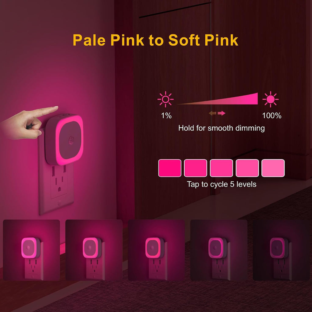 YUNLEX 2 Pack Plug in Night Light with Motion Sensor & Dusk to Dawn Sensor, Soft Pink Glow for Bedroom, Hallway, Girls Room, 3 Sensor…