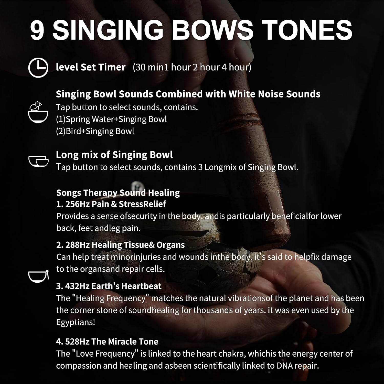Winish Meditation Sound Machine, Portable Electronic Singing Bowl Frequency Healing,256HZ-432HZ-528HZ 9 Tones Singing Bowl Frequency Generat…