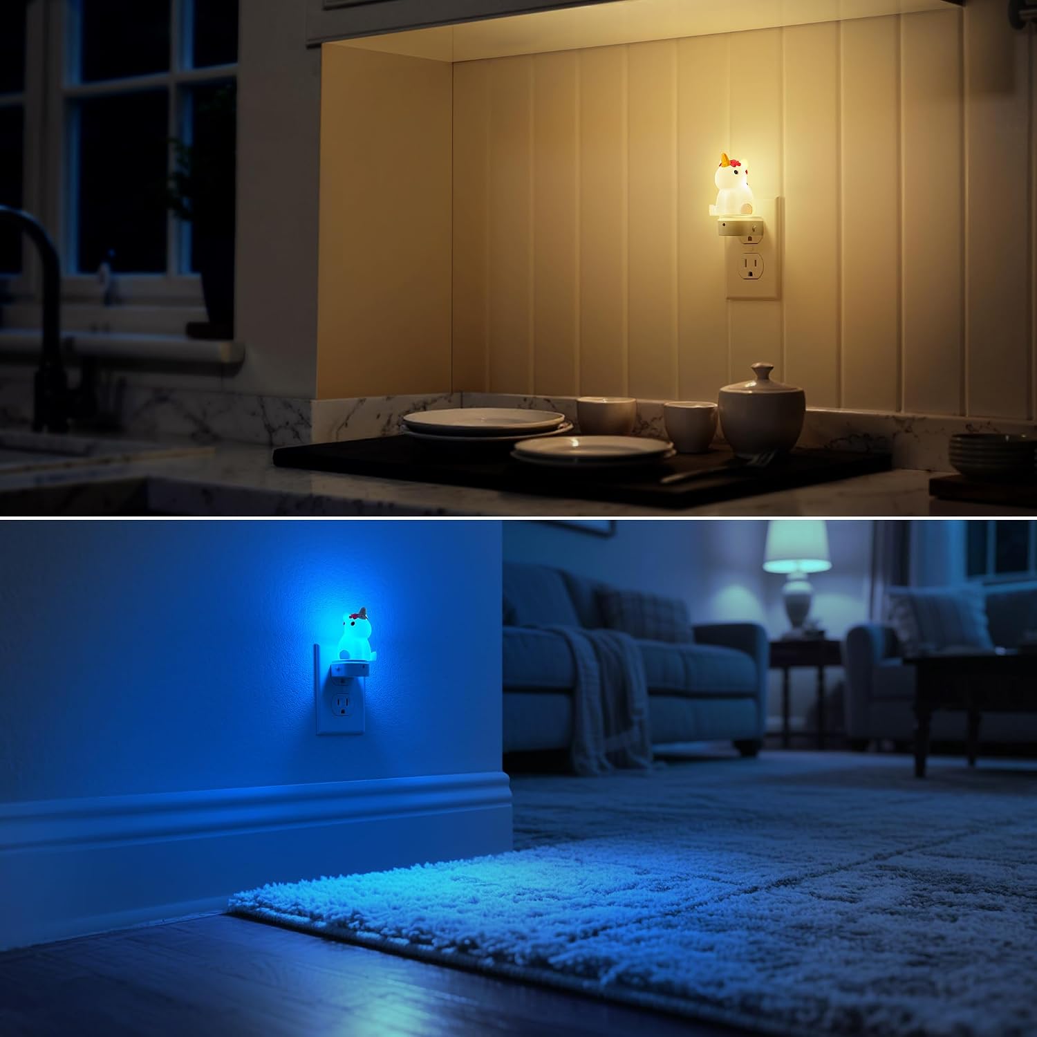 DORESshop LED Night Light for Kids, 3D Cute Unicorn Night Lights Plug into Wall with Dusk to Dawn Sensor, RGB+Soft White 3000K Plug in…