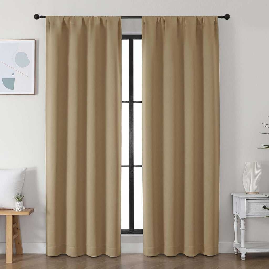 Simplebrand Ava Taupe Blackout Curtains for Bedroom, 78 Inch Length, 2 Panels Set, Privacy Thermal Insulated Rod Pocket Window Curtains for…