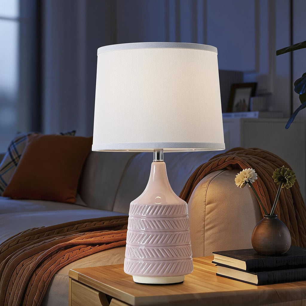 Pink Ceramic Table Lamps Set of 2, 18.5" Modern Bedside Lamps for Night Stands, Decor Classic Small Lamps for Living Room End Tables…