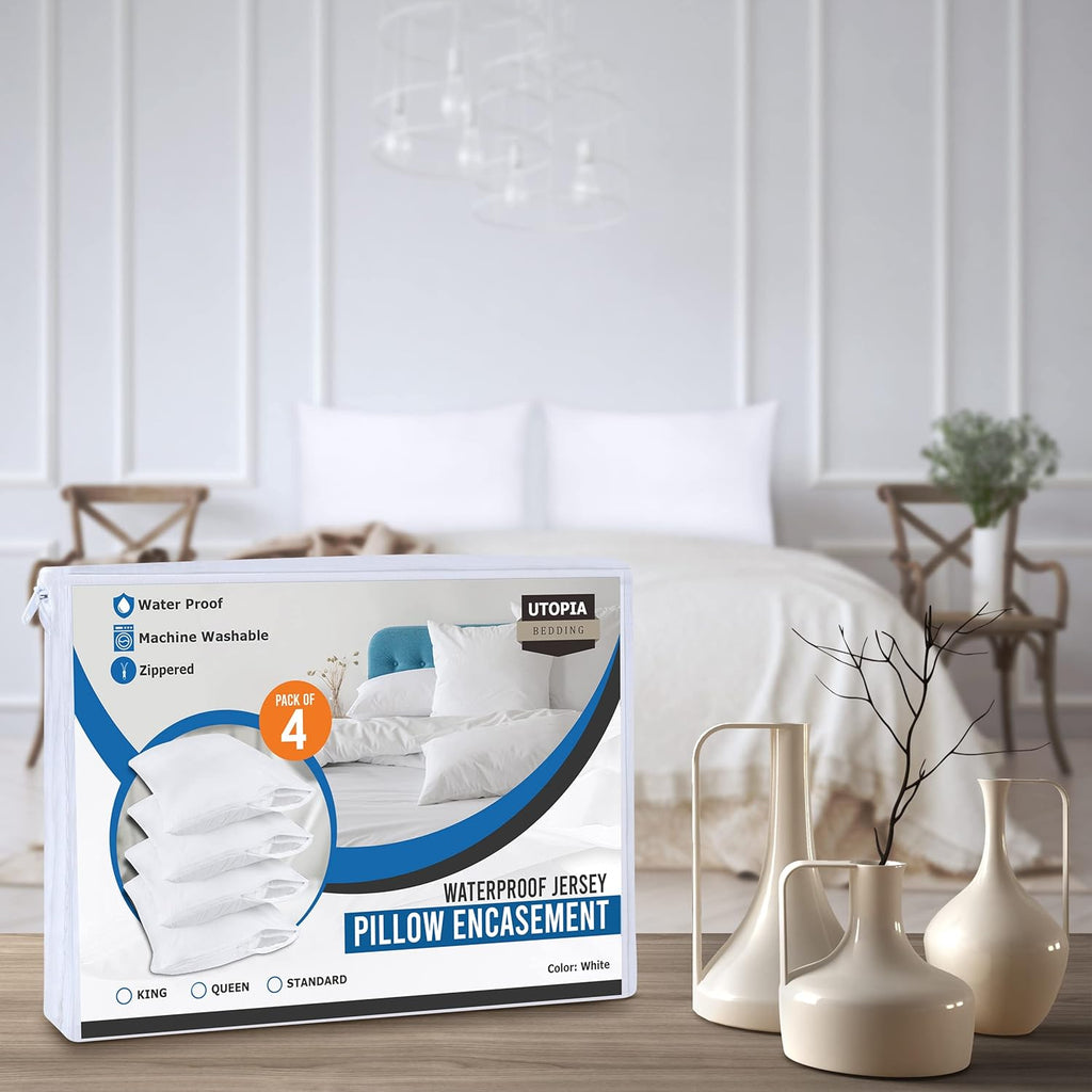 Utopiabedding Utopia Bedding 80 Pack Waterproof Pillow Protectors with Zipper Queen Size (White), Bed Bug and Dust Mite Proof Pillow case C…