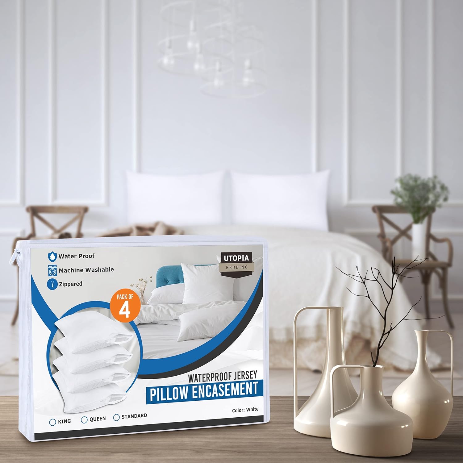 Utopiabedding Utopia Bedding 80 Pack Waterproof Pillow Protectors with Zipper Queen Size (White), Bed Bug and Dust Mite Proof Pillow case C…