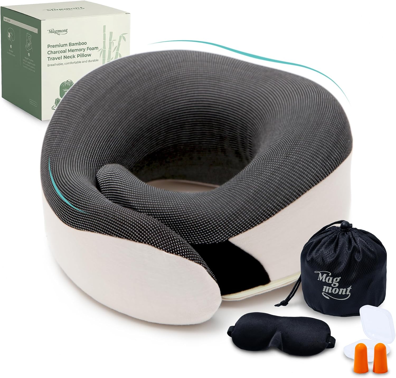 Magmont-ForYourMagicMoment Neck Pillow for Traveling - Bamboo Charcoal Memory Foam with 360° Chin Support for Airplane, Soft & Breathable,…