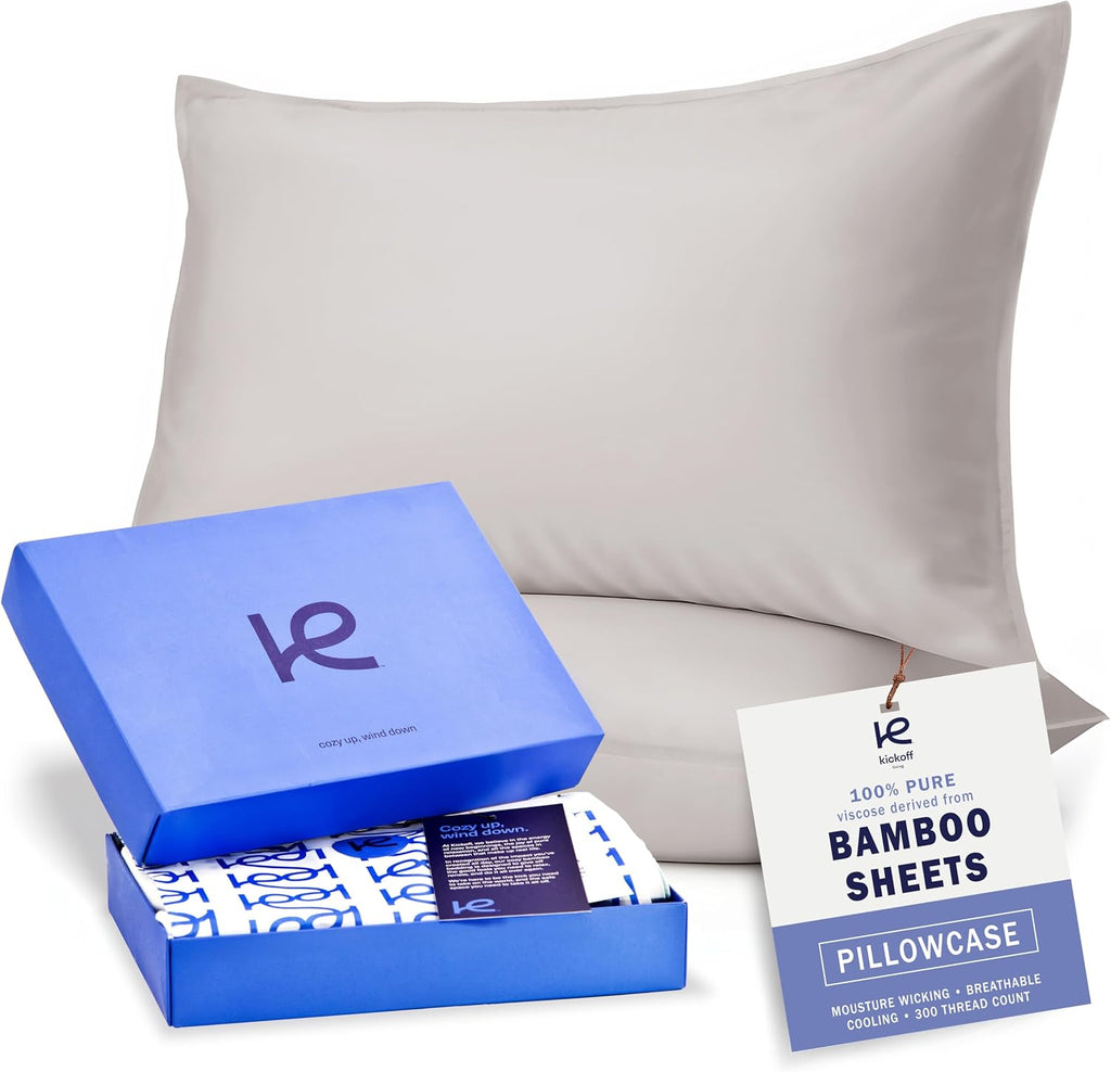 KickoffHome Kickoff Viscose Bamboo Pillowcase, Standard, Set of 2, 100% Organic Hidden Zippered Viscose Bamboo Pillow Case Standard Size, C…