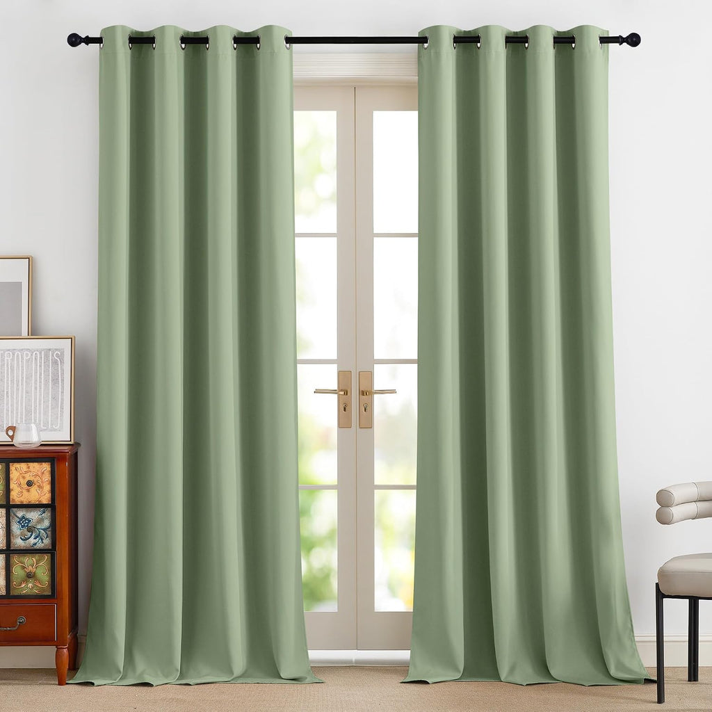 NICETOWN 100% Blackout Olive Green Curtains for Bedroom, Thermal Insulated Window Curtains 96 Inch Length 2 Panels Set, Grommet Top…