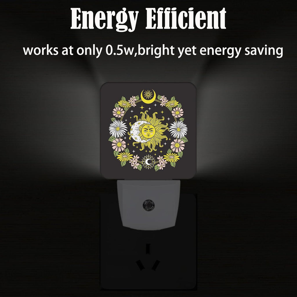 Sun and Moon Flowers Night Light, Plug-in Nightlights Auto Sensor Night Lamp Dusk-to-Dawn Lamp Home Decor for Nursery Children Girls Boys