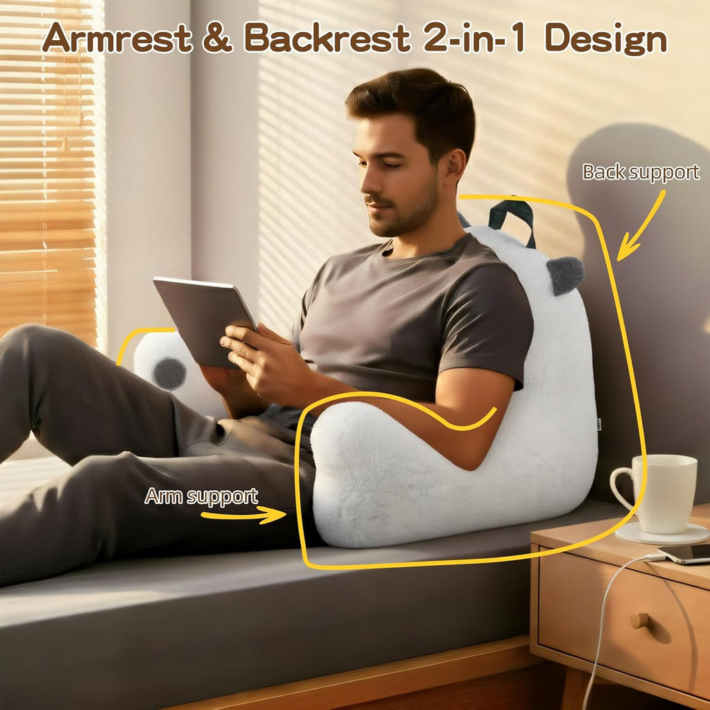 Ajicong Reading Pillow for Sitting in Bed Couch Teens/Adult, Back Rest Pillow for Sitting Up in Bed with Shredded Memory Foam, Includes Arm…