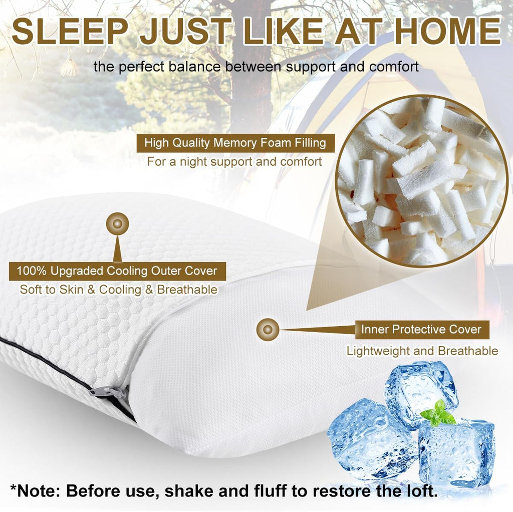 Ivellow Travel Pillow Camping Pillow for Sleeping Small Cooling Shredded Memory Foam Pillow Compressible Compact Medium Firm, Breathable Sof…