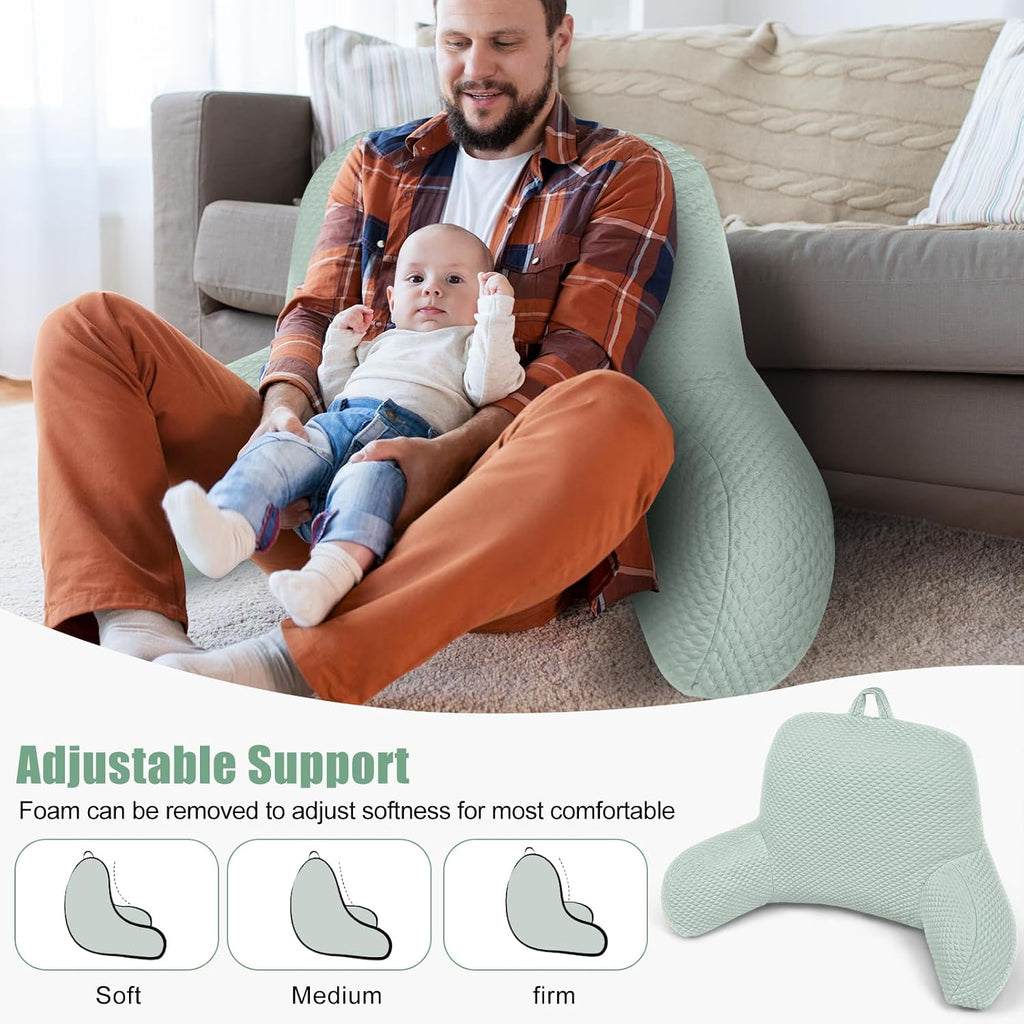 Reading Pillow, Ice Silk Bean Back Support Pillow for Bed Sitting Up, Large Bed Rest Pillow with Arms for Adults, Back Support for Couch…