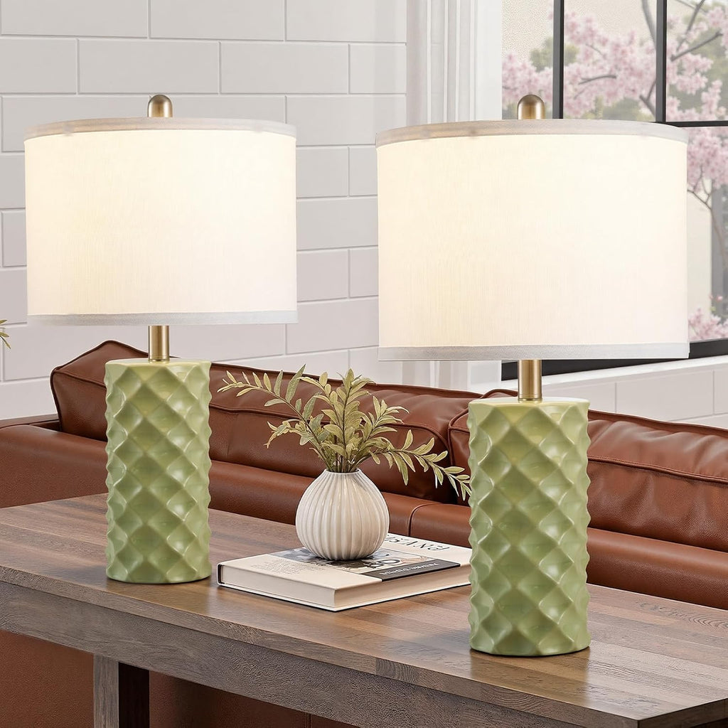 BLHDZJR Vitality Green & Star Diamond Ceramic Table Lamps (Set of 2) - 23" Luxe Modern Bedside Lamps for Nightstand, bedrooms, Living…