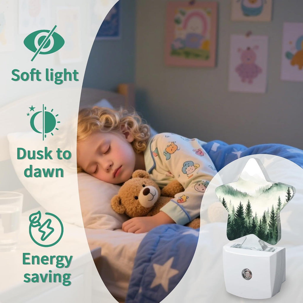 Green Misty Forest Plug in Star Night Light, Night Light with Sensor for Kids Nursery Bedroom, Decorative Soft Glow Lamp for Hallway…