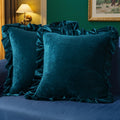 MIULEE Velvet Ruffle Throw Pillow Covers Soft Luxurious Teal Pack of 2 18x18 Inch Square Cushions Vintage Gothic Decorative Ruffled…