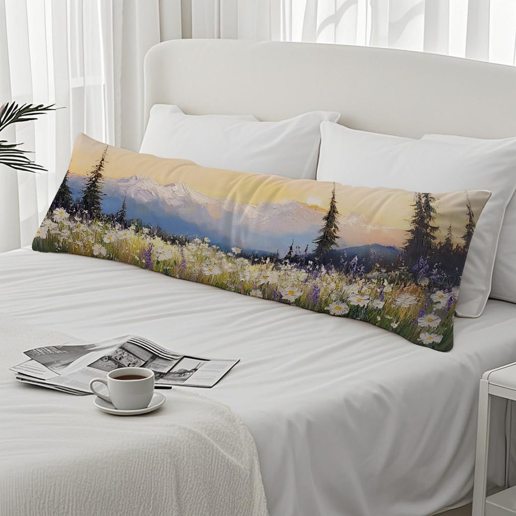 Farmhouse Wildflowers Floral Mountain 20x54 Body Pillow Cover, Cottagecore Room Decor, Rustic Country Forest Nature Landscape Decorative…