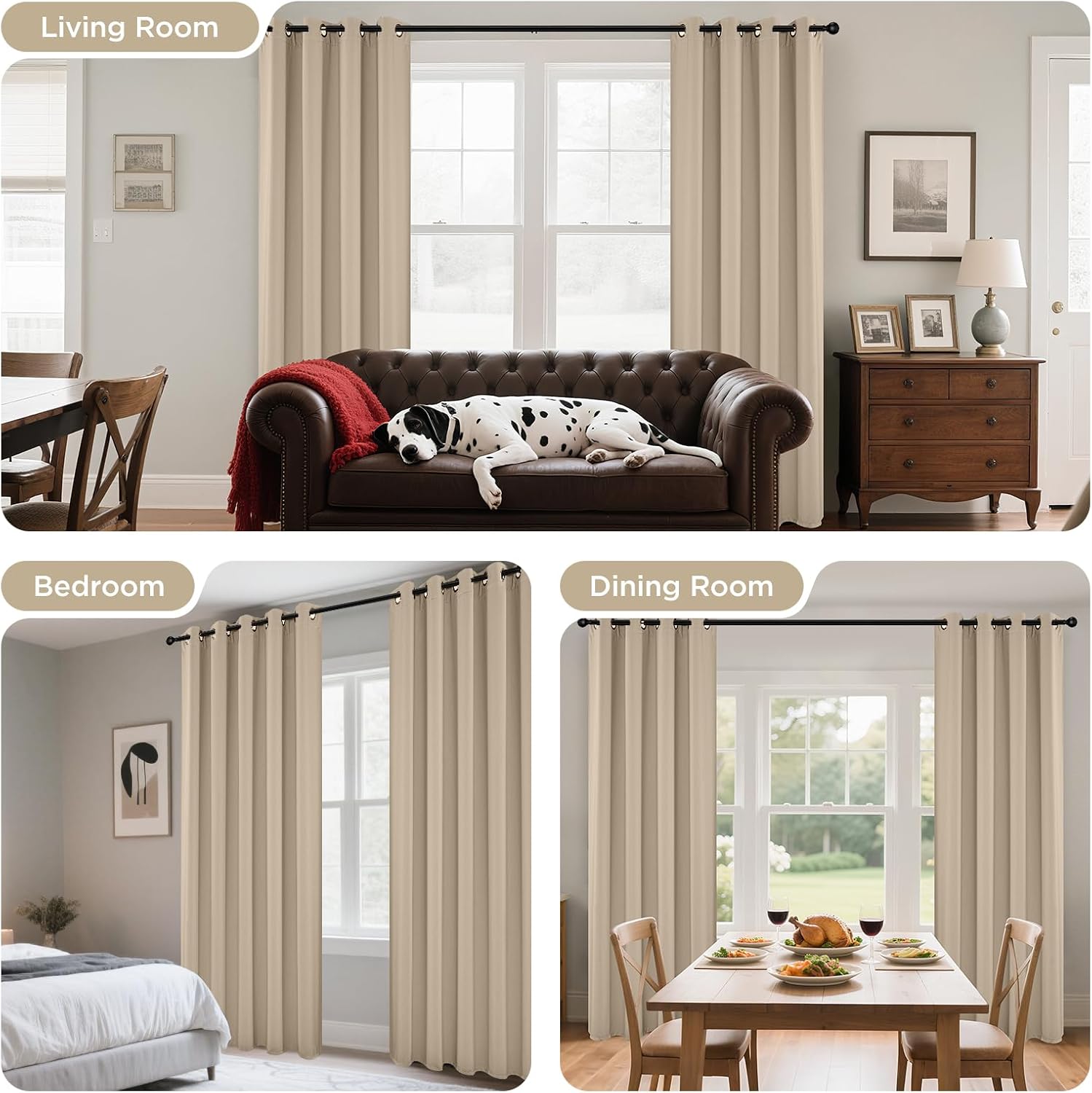 Joydeco Beige Curtains 95 Inches Long 2 Panels Set, Thermal Insulated Long Curtains& Drapes 2 Burg, Room Darkening Grommet Drapes for Livin…