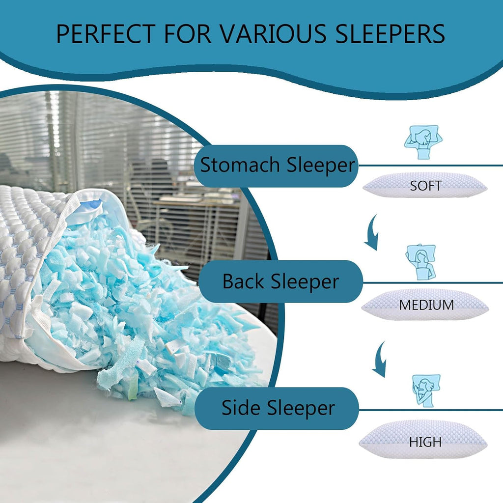 Mooppom Cooling Pillows for Sleeping, Shredded Memory Foam Cooling Pillow for Hot Sleepers, Adjustable Cool Bed Pillows for Side Bac…