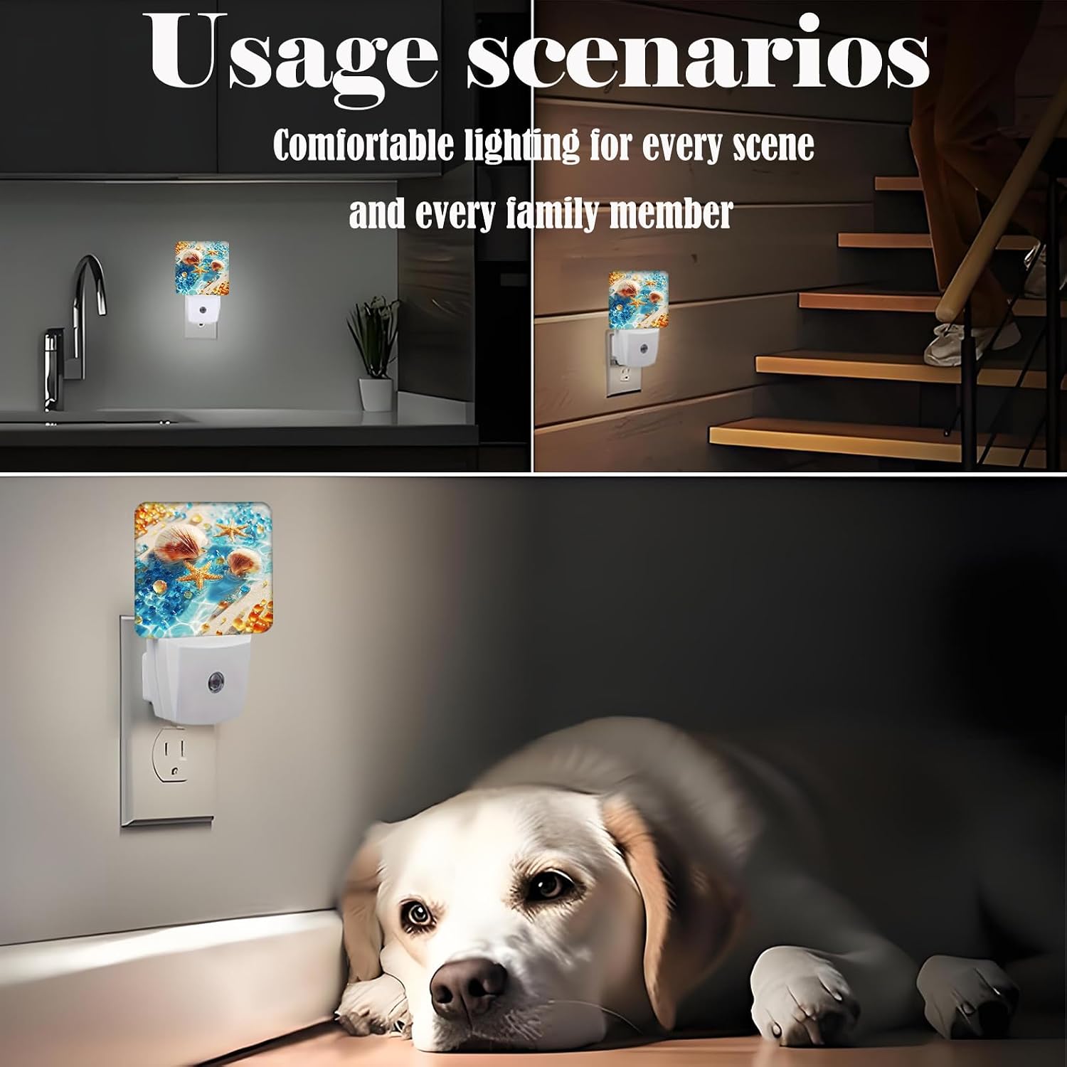 Starfish and Seashell On Beach Night Light, Plug-in Night Lights with Dusk-to-Dawn Sensor for Stairway, Hallway, Bedroom Sleep Friendly…