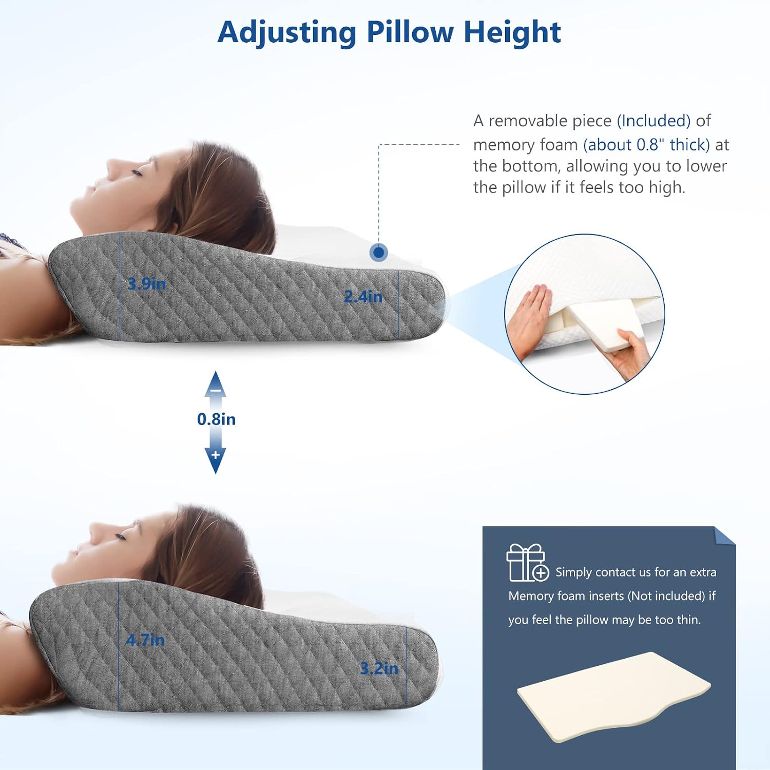 Zamat Memory Foam Pillow for Neck, Adjustable Ergonomic Cervical Sleeping, Orthopedic with Washable Cover, Bed Pillows Side, Back, Stomach…