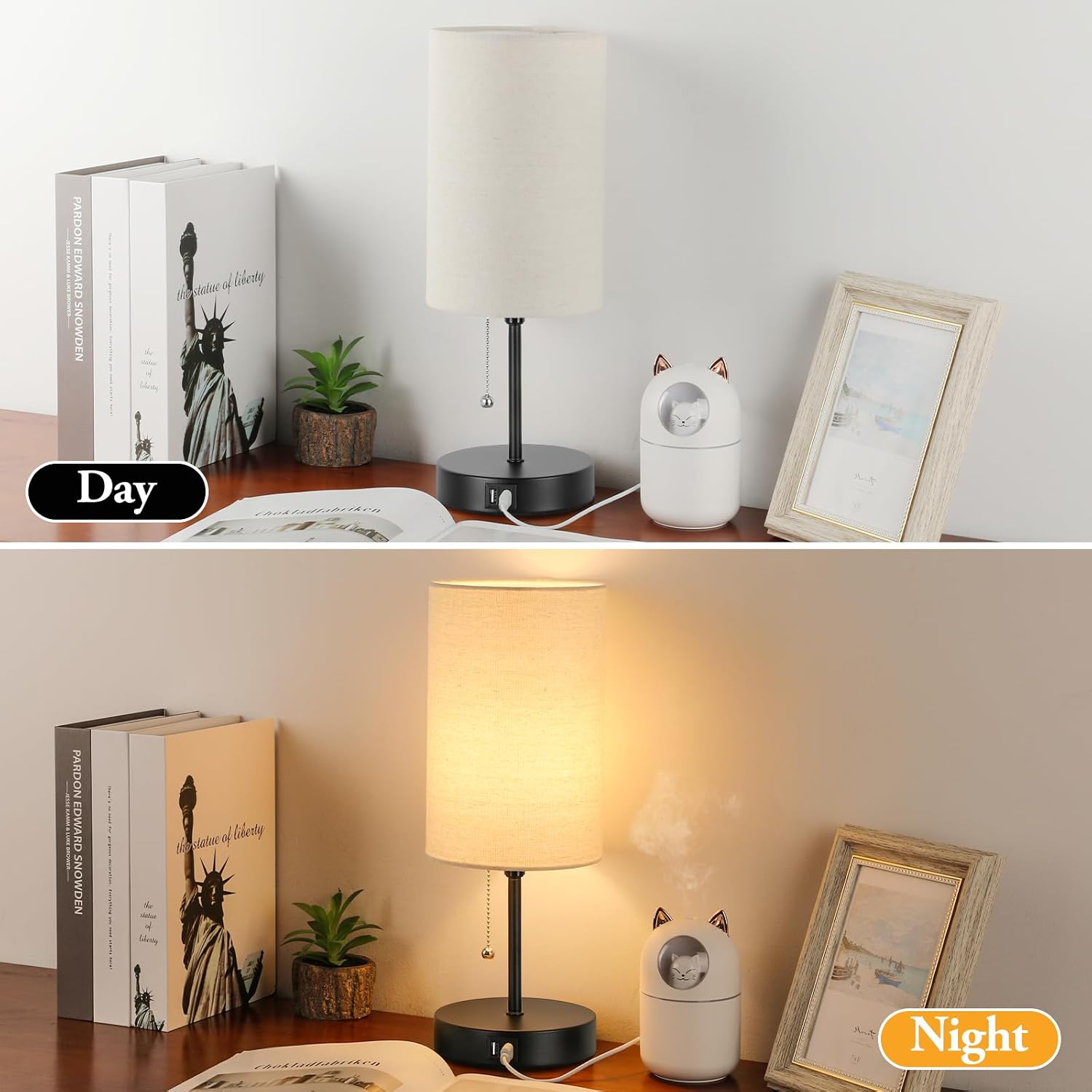 2 Sets Table Lamps with 2 USB, Minimalist Beside lamps for Bedroom, Nightstand Lamps with Pull Chain, Desk Lamps with Cream Fabric Shade…